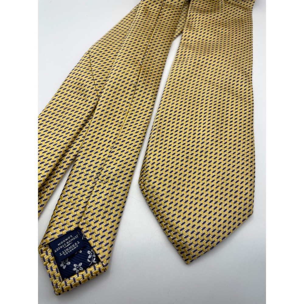Charles Tyrwhitt Yellow Navy Silk Micro Pattern Tie Jermyn Street London